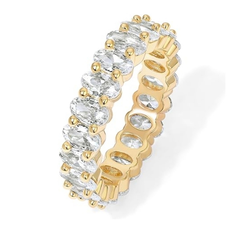 14K Gold Plated Oval CZ Eternity 5mm Stackable Ring In Yellow Gold